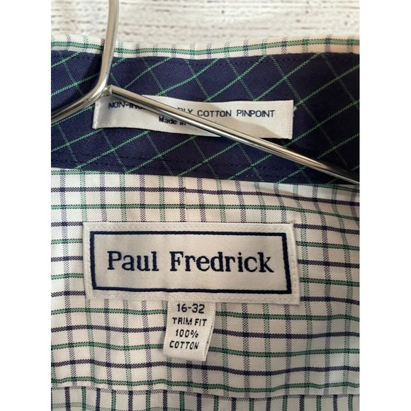 Paul Frederick Men's 16/32 Blue/Green/White Button Down Long Sleeve Dress Shirt - Picture 3 of 5